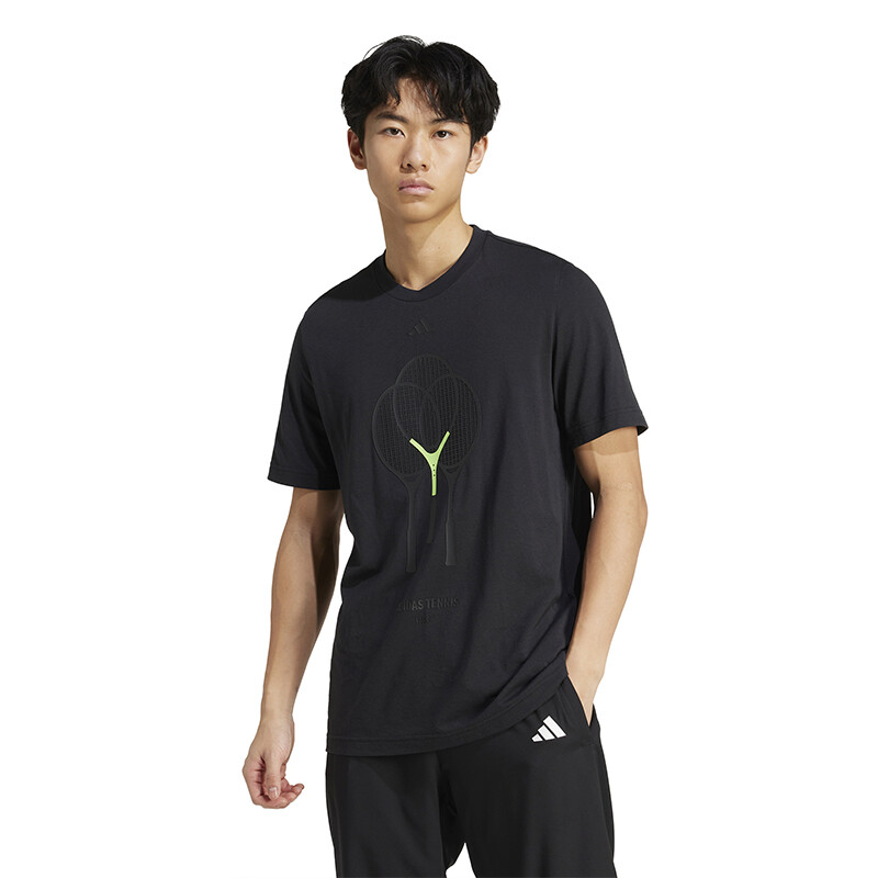 adidas Tennis Racket Graphic Tee (M) (Black)