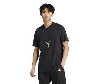 adidas Tennis Racket Graphic Tee (M) (Black)